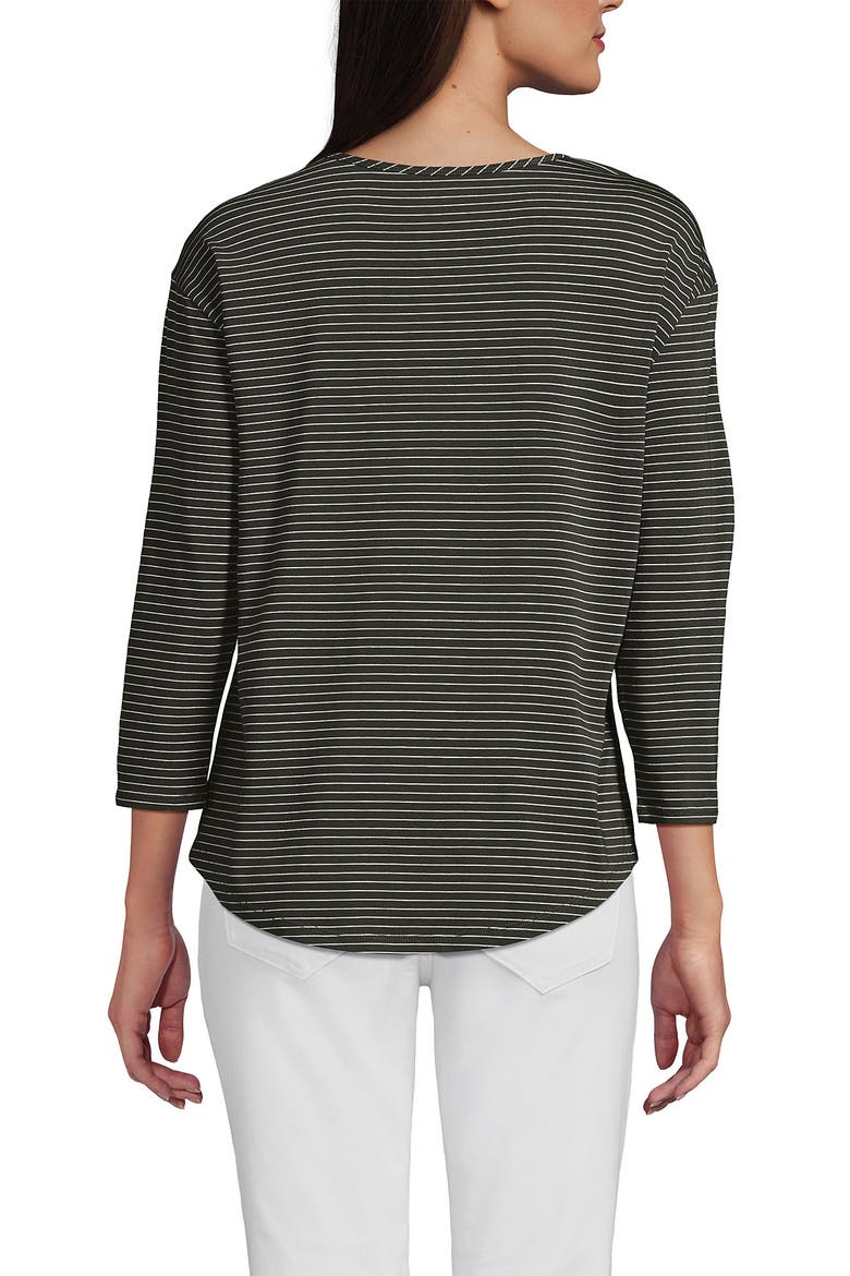 3/4 Sleeve Lightweight Jersey U-Neck Tunic, Alternate, color, Forest Moss Thin Stripe