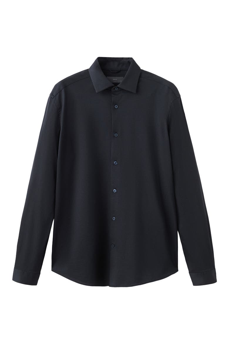 Slim Fit Cotton Blend Button-Up Shirt, Alternate, color, NAVY