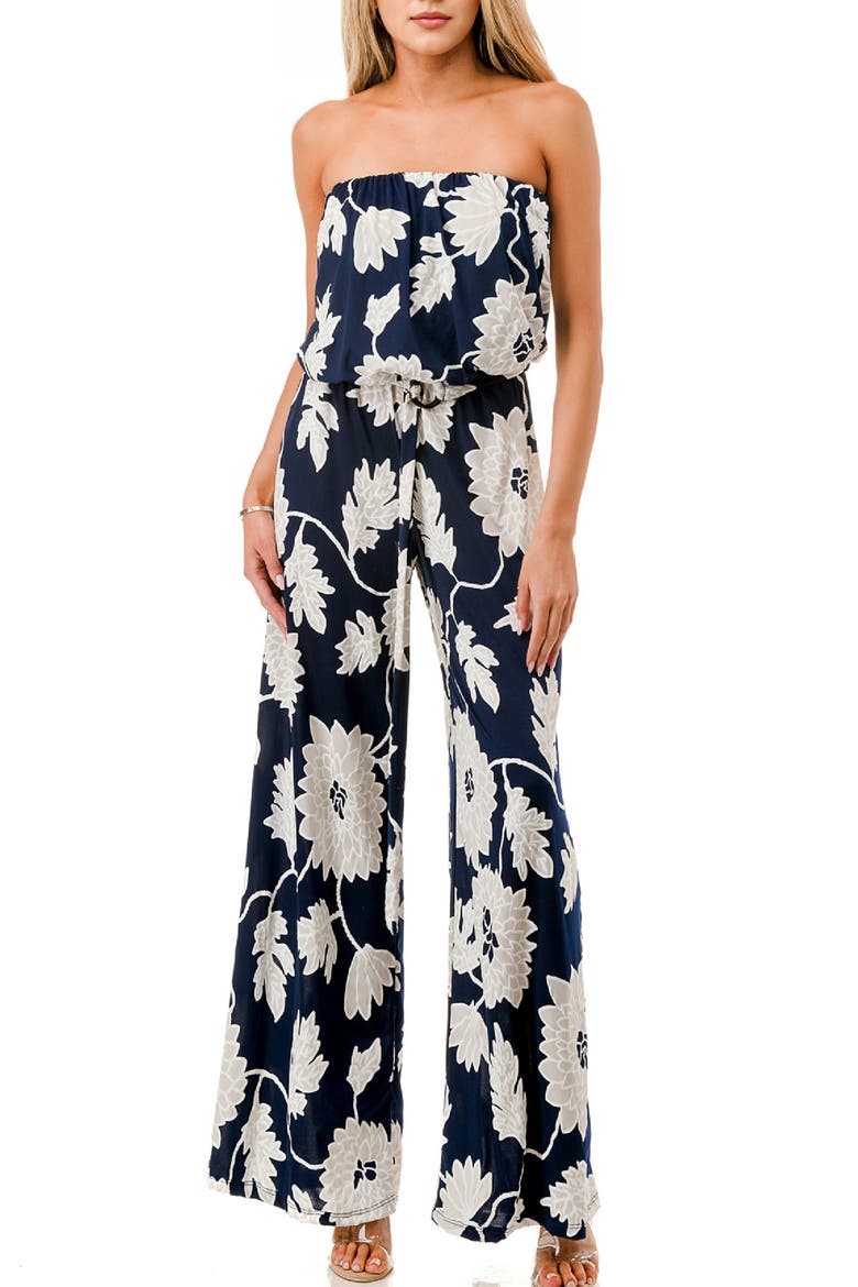 Strapless Tube Wide Leg Jumpsuit, Main, color, NAVY