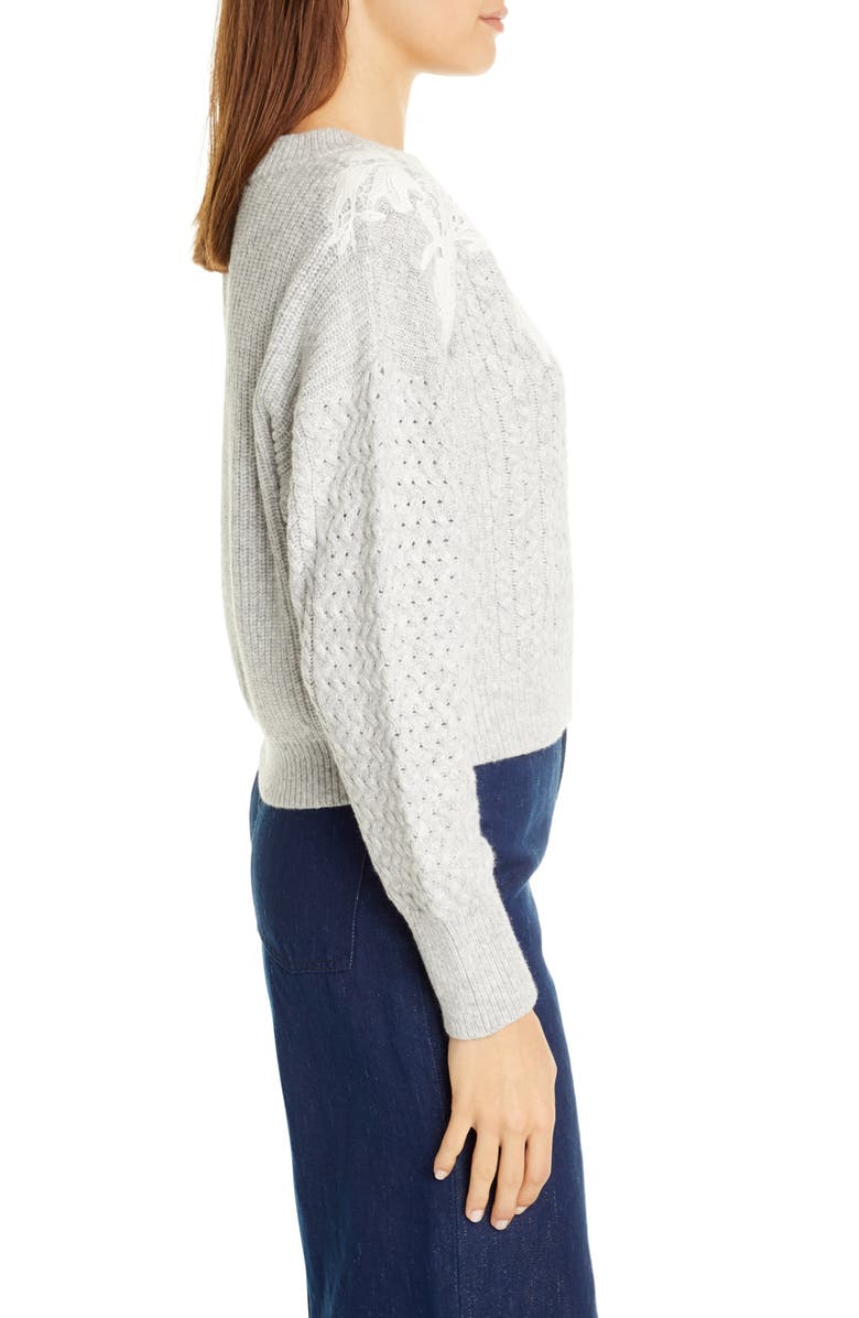 Rebecca Taylor Lace Appliqué Crewneck Sweater, Alternate, color,
