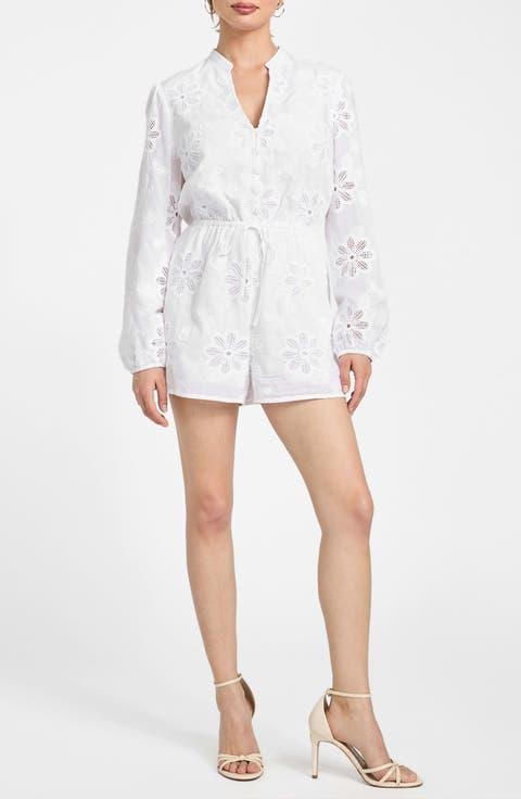 Hazel Floral Embroidered Long Sleeve Cotton Voile Romper