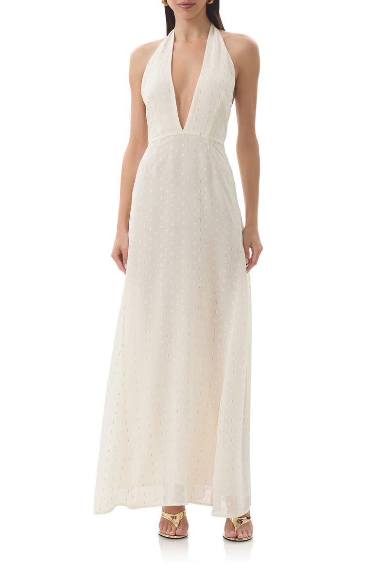 AFRM Odenah Yellow Polka Dot Halter Dress, Main, color, Gardenia