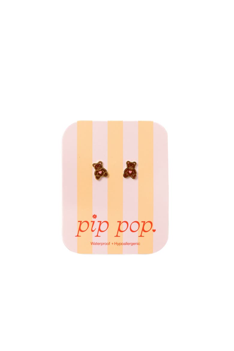 Girls' Teddy Bear Flatback Stud Hypoallergenic Earrings, Alternate, color, Brown