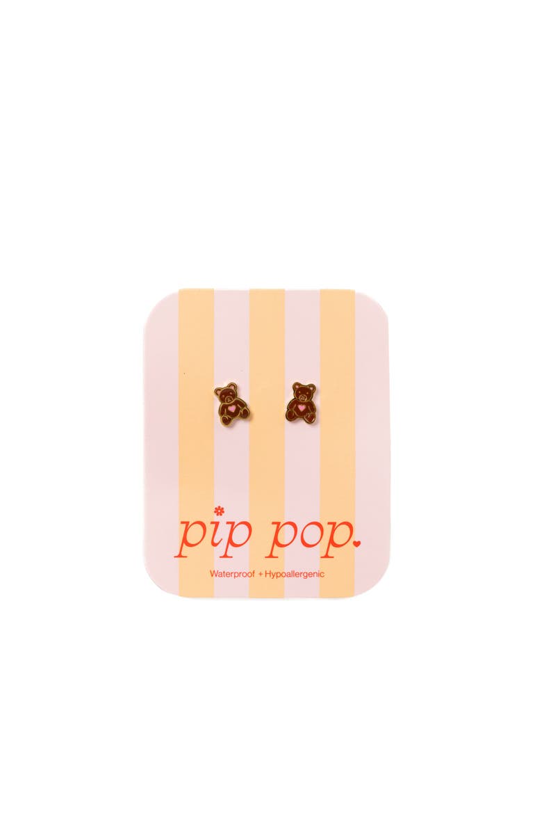 Pip Pop Teddy Bear Stud Earrings, Alternate, color, Brown