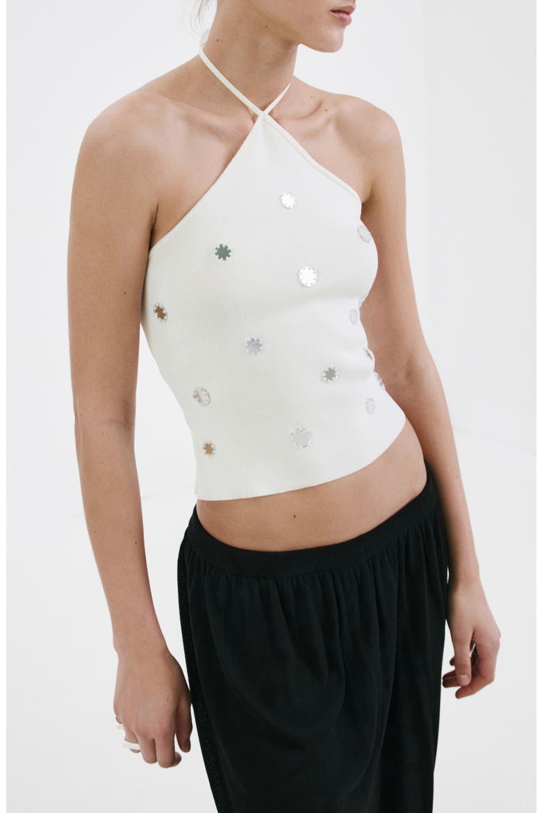 Metallic Appliqué Halter Top, Main, color, WHITE