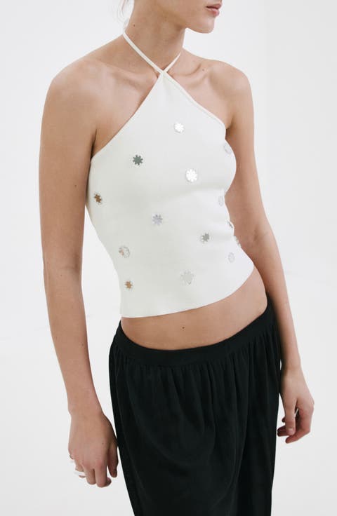 Metallic Appliqué Halter Top