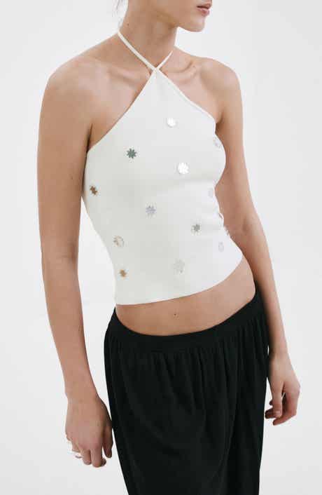Metallic Appliqué Halter Top
