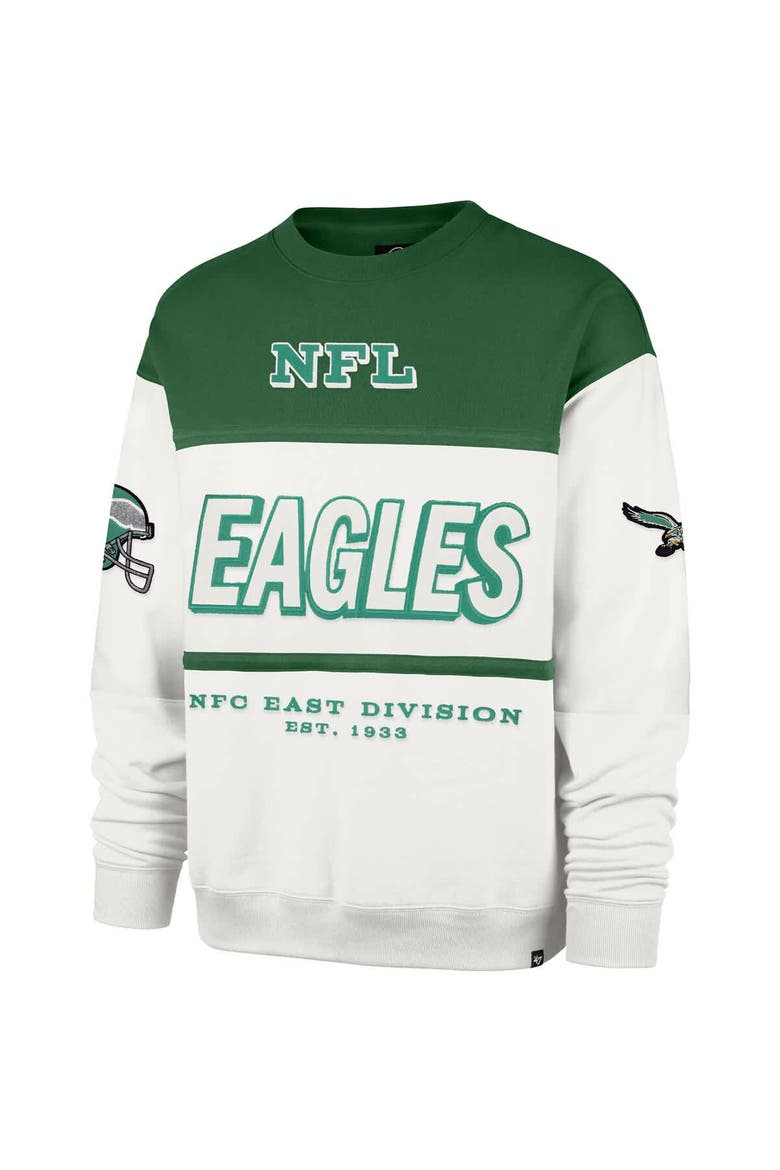Men's '47  Kelly Green/Cream Philadelphia Eagles Throwback Breeze Maximalist Sweatshirt, Alternate, color, Kelly Green