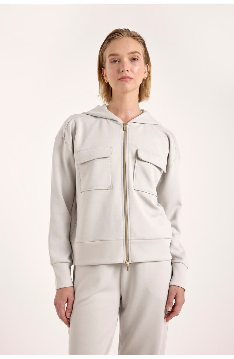 Brodie Pure Cashmere Patch Pocket Jersey Full Zip Hoodie, Main, color, Antarctcia