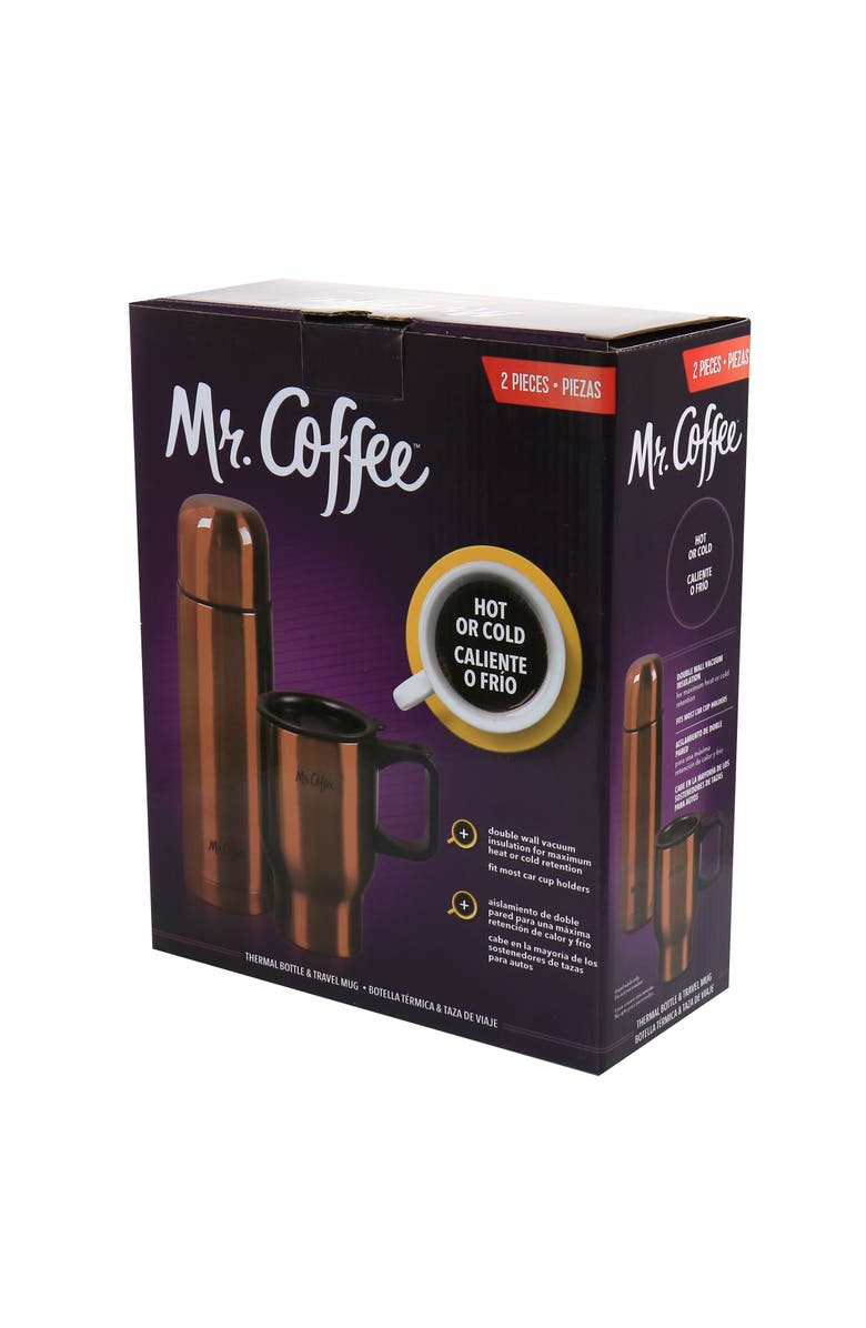 Mr. Coffee 2 Piece Thermal Bottle and Travel Mug, Alternate, color, Metallic Rust/Copper