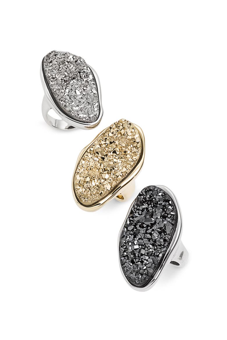 Oval Agate Drusy Oversized Ring, Alternate, color, TITANIUM/ SILVER