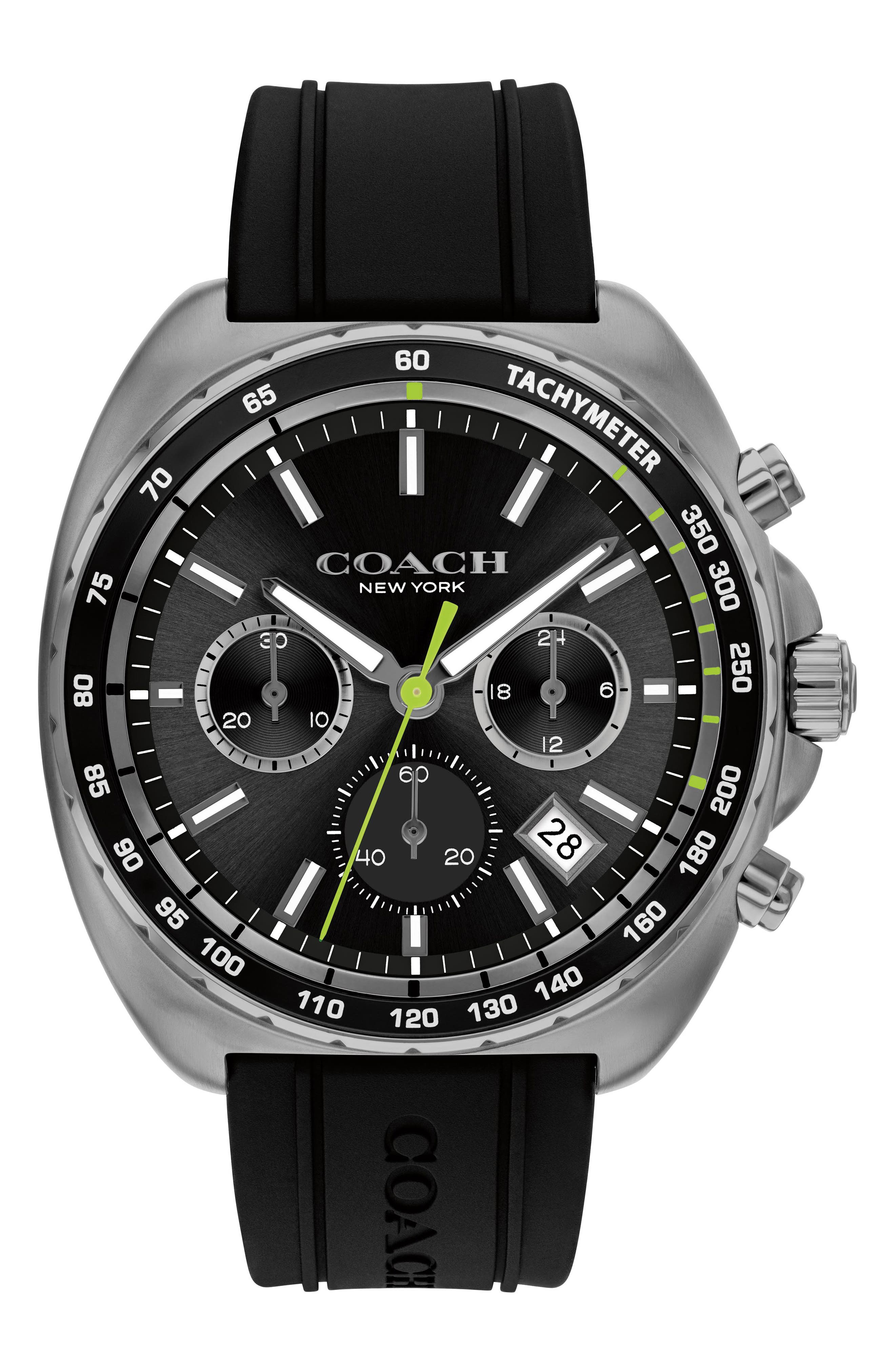 COACH Charter Chronograph Silicone Strap Watch, 44.5mm