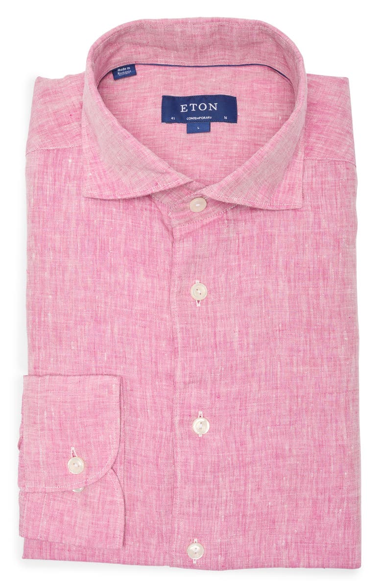 Eton Contemporary Fit Linen Dress Shirt, Alternate, color, 