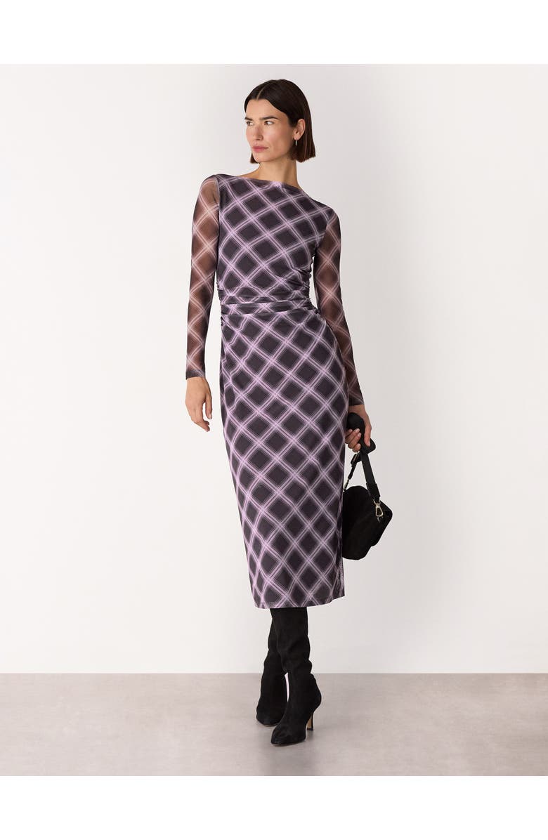 Whistles Check Mesh Dress, Main, color, Burgundy/Multi