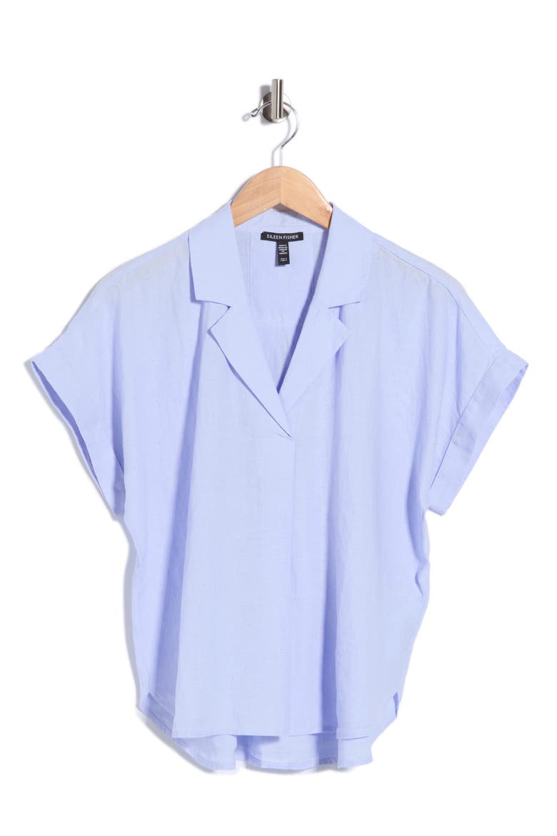 Notch Collar Short Sleeve Organic Linen Top, Alternate, color, BLUE FLOWER
