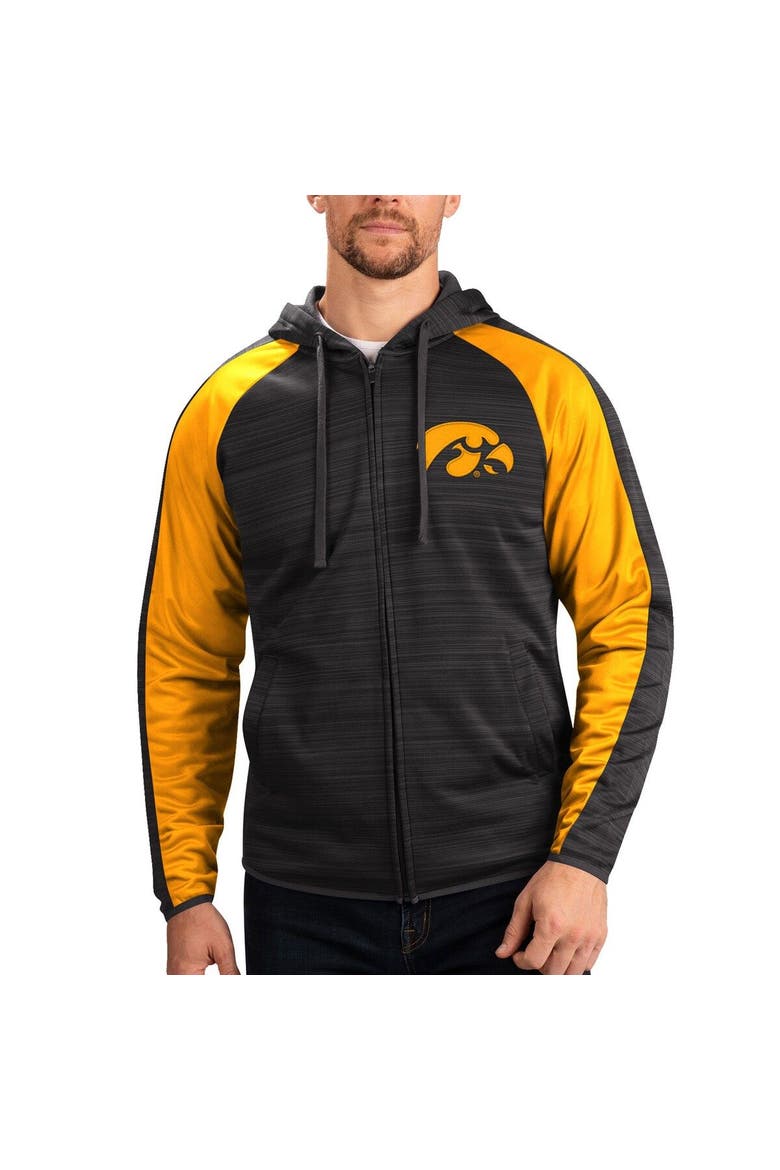 Men's G-III Sports by Carl Banks Black Iowa Hawkeyes Neutral Zone Raglan Full-Zip Track Jacket Hoodie, Main, color, Black