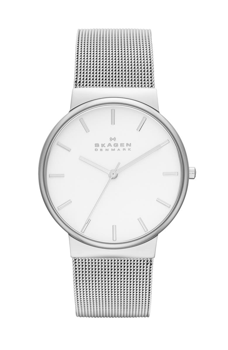 Skagen 'Ancher' Round Mesh Strap Watch, 40mm, Main, color,