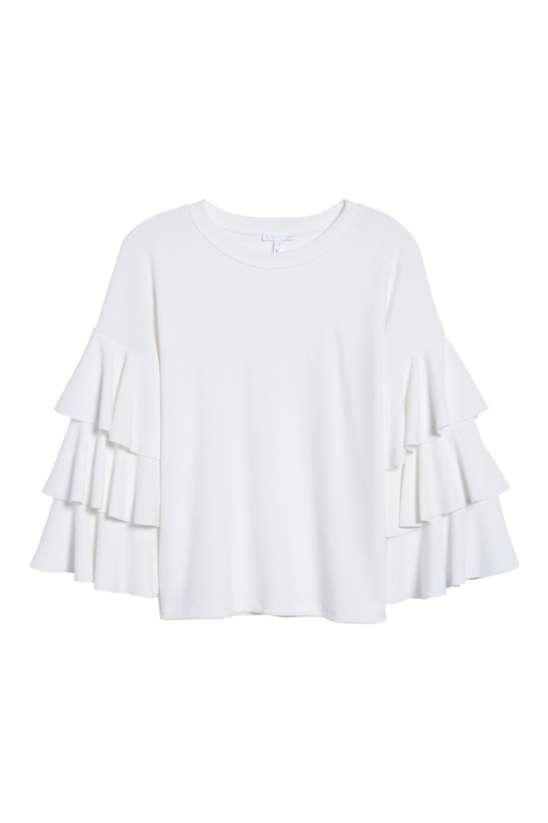 Tiered Ruffle Sleeve Tee, Alternate, color, IVORY