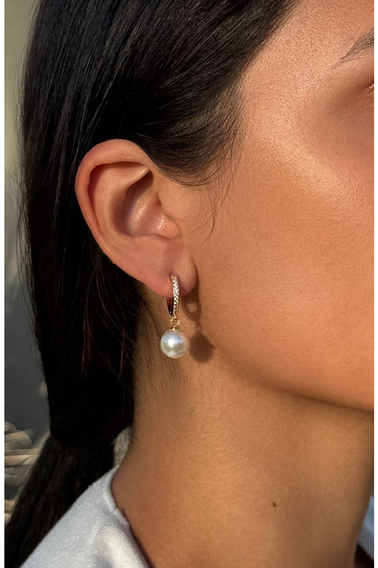 Cubic Zirconia & Faux Pearl Hoop Earrings, Alternate, color, GOLD-WHITE