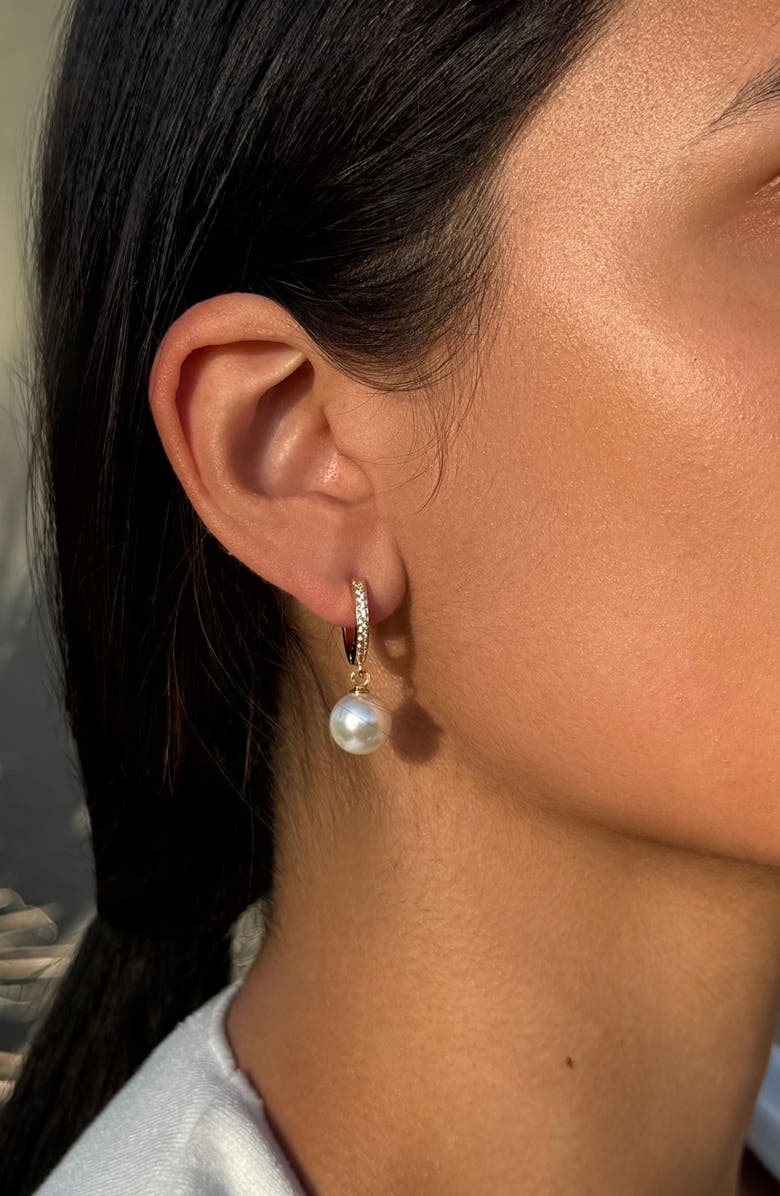 Adornia Cubic Zirconia & Faux Pearl Hoop Earrings, Alternate, color, Gold-White