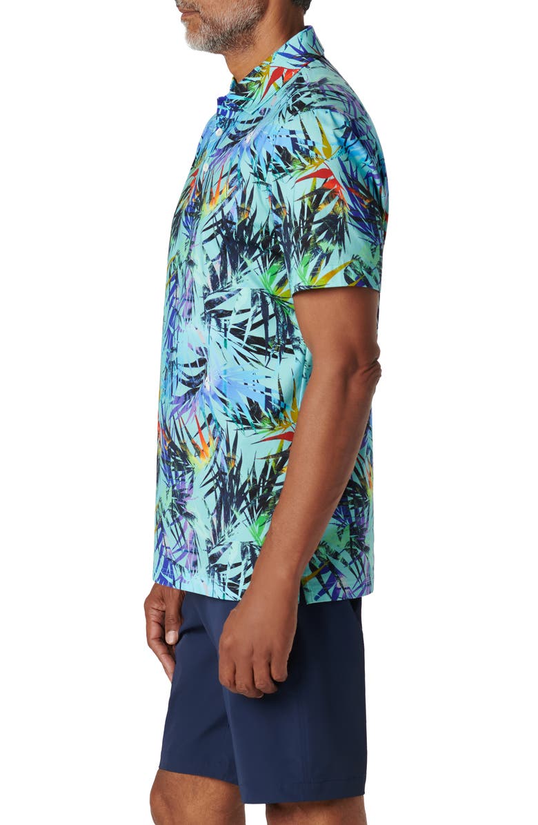 Bugatchi Victor OoohCotton<sup
®</sup
Tropical Leaf Print Polo, Alternate, color, Turquoise