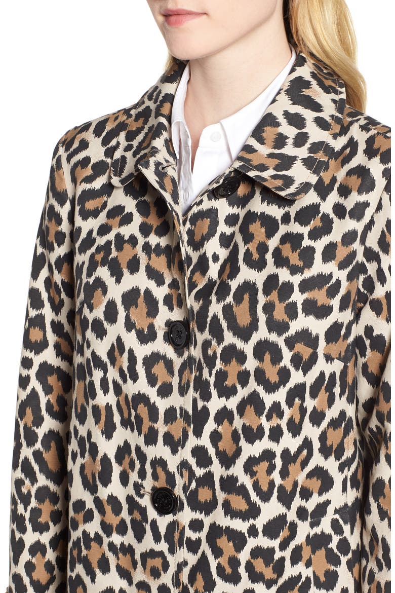 leopard print water repellent coat, Alternate, color, CARAMEL LEOPARD