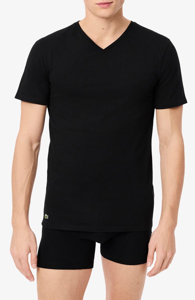 Lacoste 3-Pack Cotton V-Neck T-Shirts, Main, color, Black