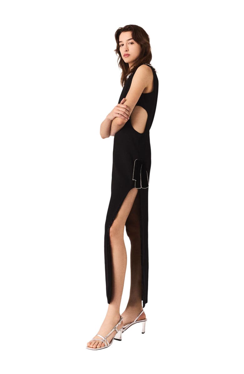 maje Jewel-collar maxi dress, Alternate, color, Black