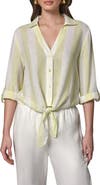 Donna Karan New York Yarn Dye Stripe Crop Linen Blend Button-Up Shirt