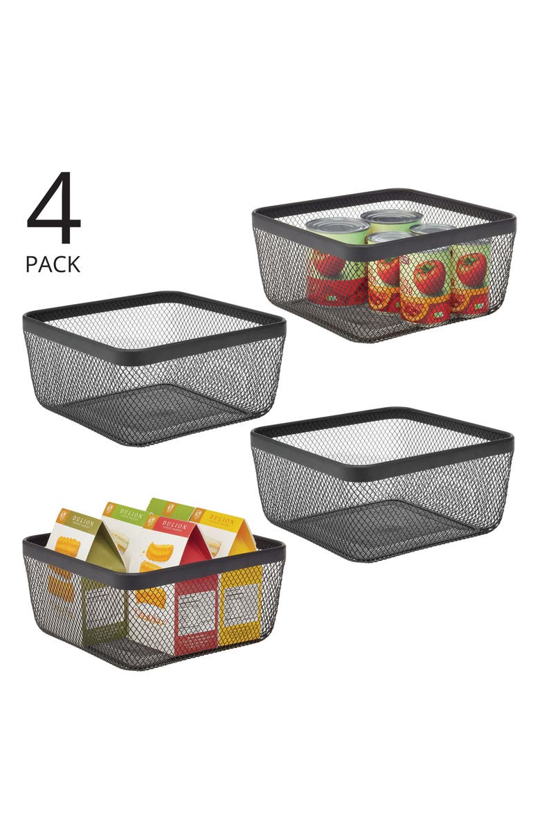 mDesign Metal Mesh Pantry Basket for Kitchen Storage - Set of 4 - Black, Alternate, color, Black