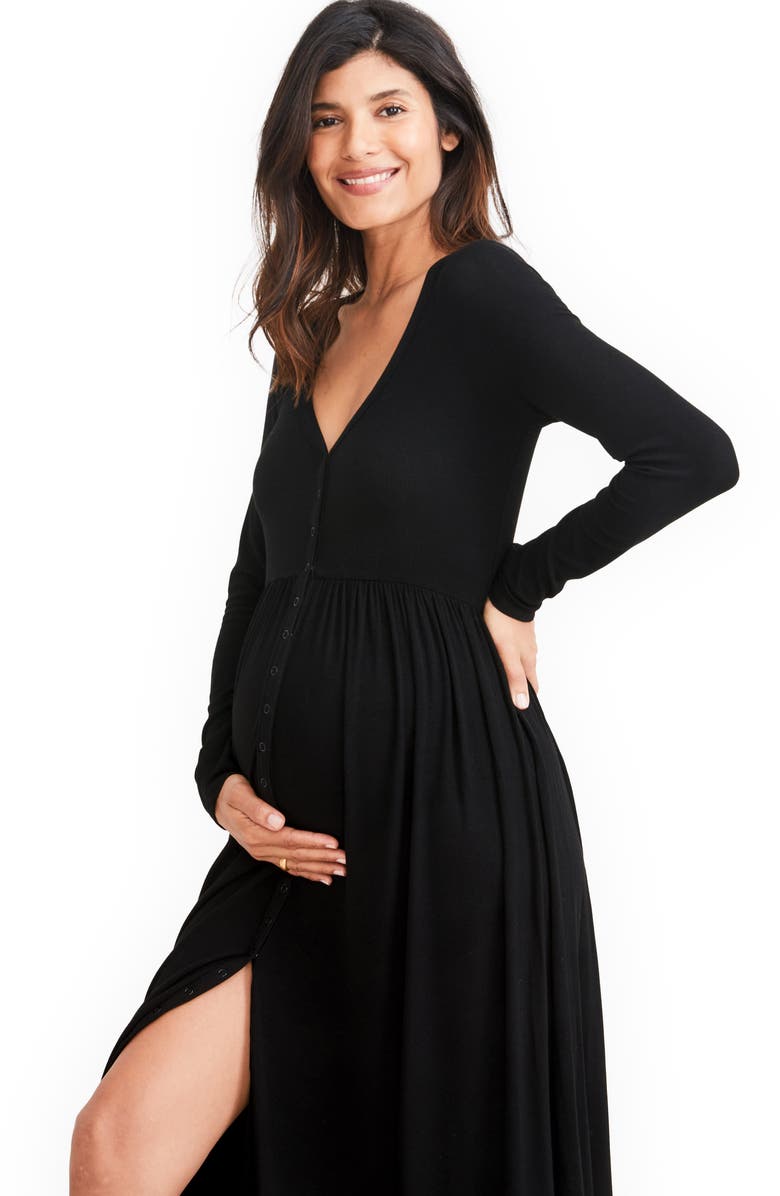 HATCH The Softest Rib Long Sleeve Maternity/Nursing Maxi Dress, Alternate, color, Black