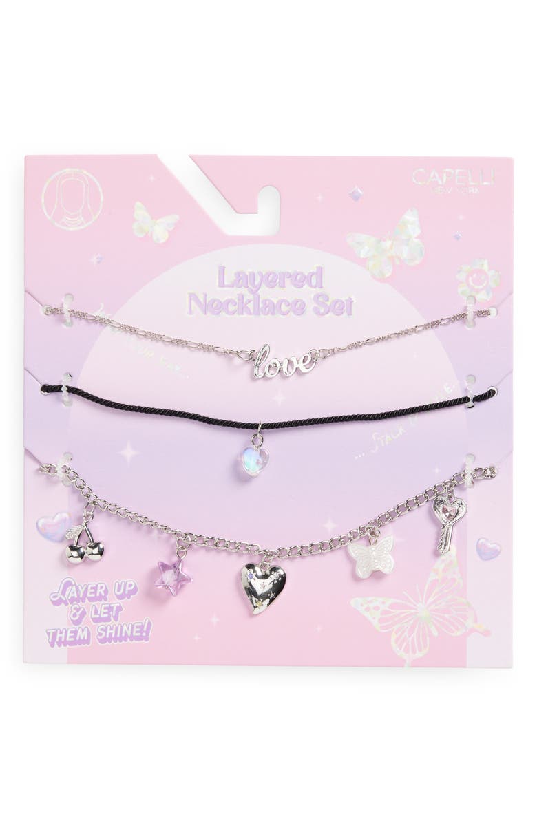 Capelli New York Kids' Love Set of 3 Necklaces, Main, color, Rhodium