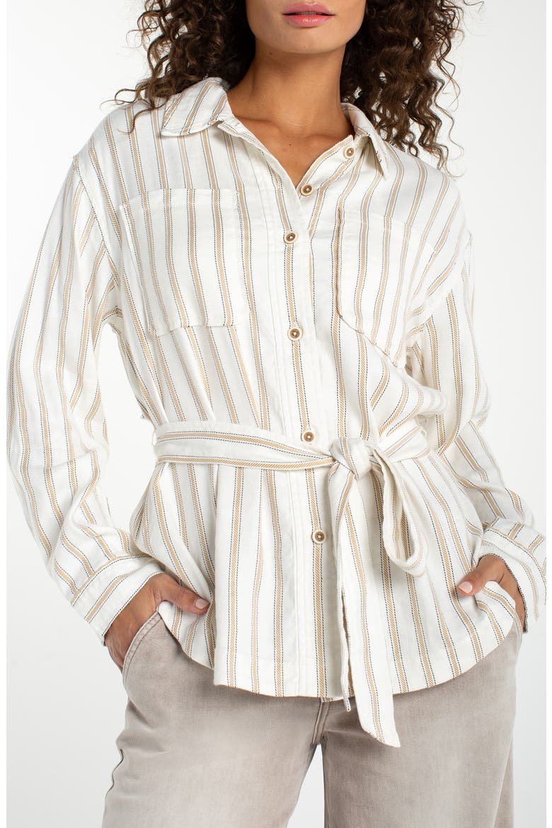 Striped Belted Shacket, Main, color, CREAM/ TAN