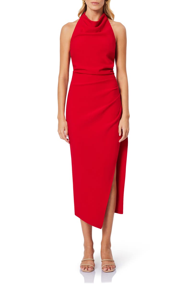 Elliatt Paxton Halter Cowl Neck Sheath Midi Dress, Main, color, Red