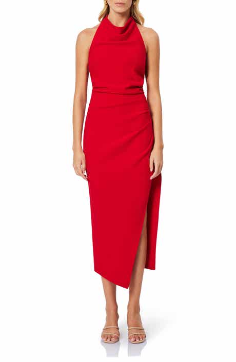 Elliatt Paxton Halter Cowl Neck Sheath Midi Dress