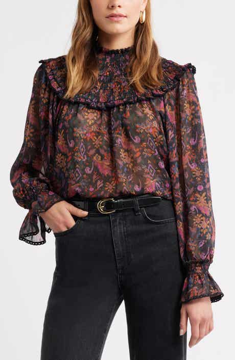 Treasure & Bond Floral Metallic Smocked Yoke Top