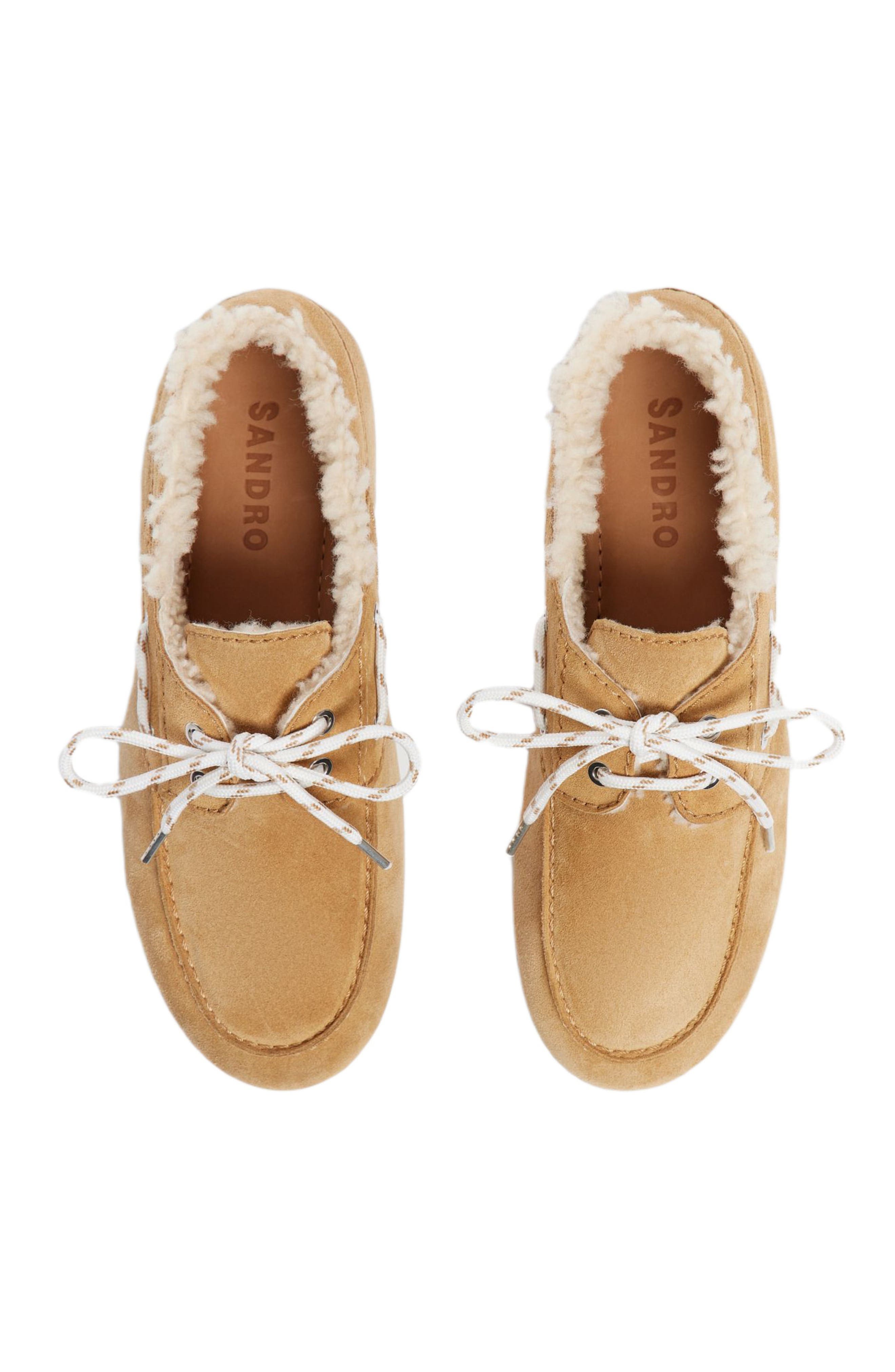 Shearling boat shoes, Alternate, color, Camel