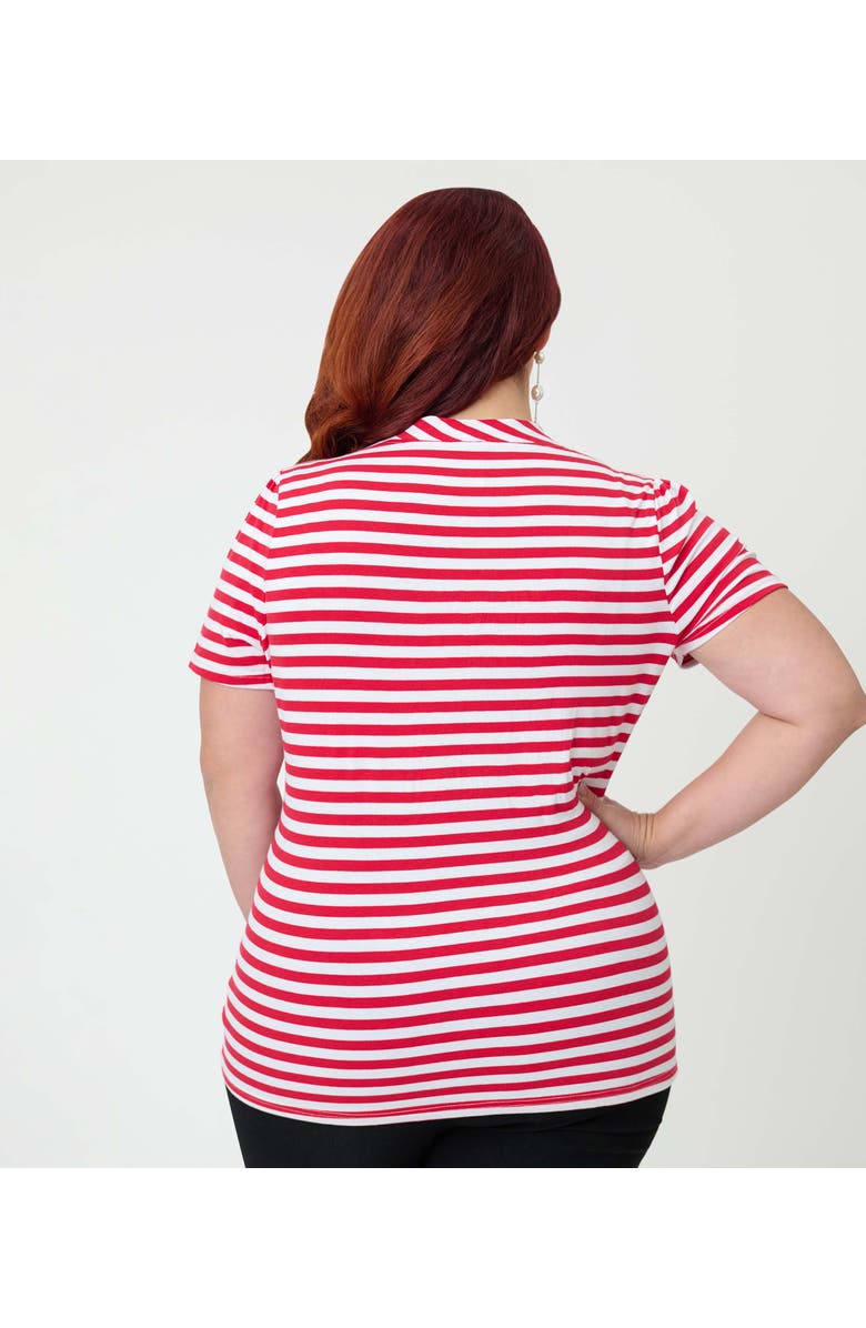 Unique Vintage Plus Size Short Sleeve Tie Neck Sweetie Knit Top, Alternate, color, White & Red Stripe