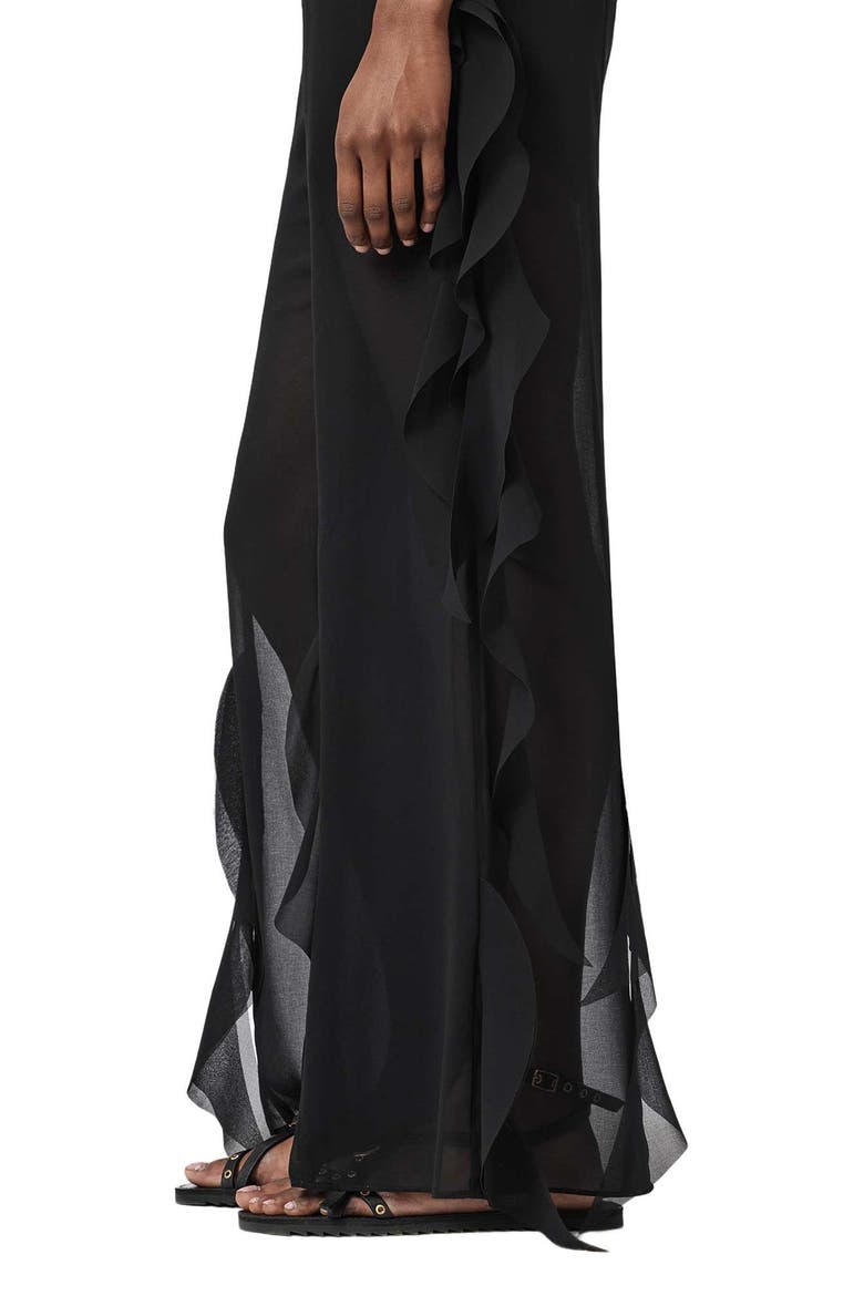 Minna Ruffled Wide Leg Trousers, Alternate, color, BLACK