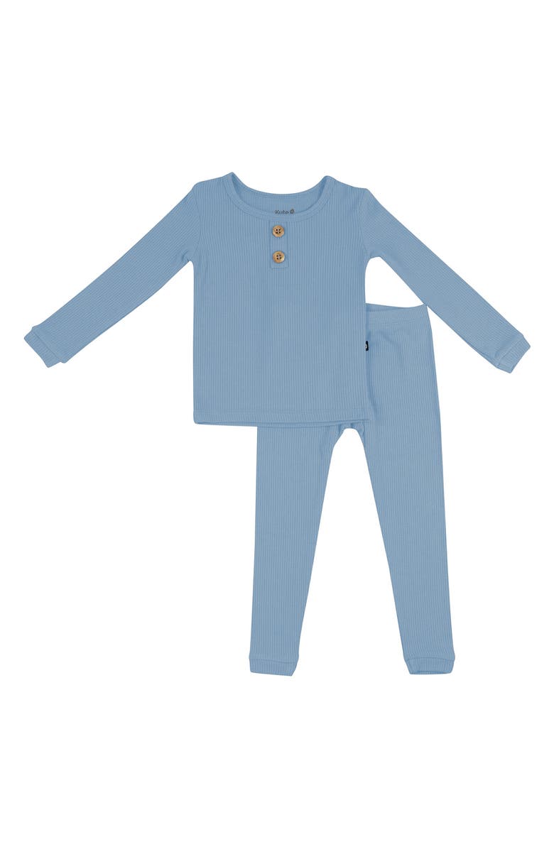 Kyte BABY Kids' Rib Henley Fitted Two-Piece Pajamas, Main, color, Slate
