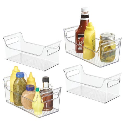 Condiment Organizer for Fridge - Plastic Fridge Organizer Bins with Handles, Set of 4, Clear