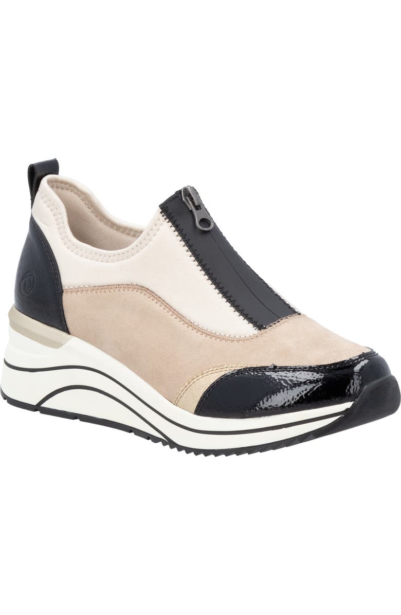 REMONTE Eleni Wedge Sneaker, Main, color, Black/Jute/Ginger-Go