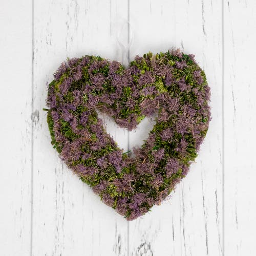 Northlight Moss And Twig Valentine's Day Heart Artificial Wreath In Purple