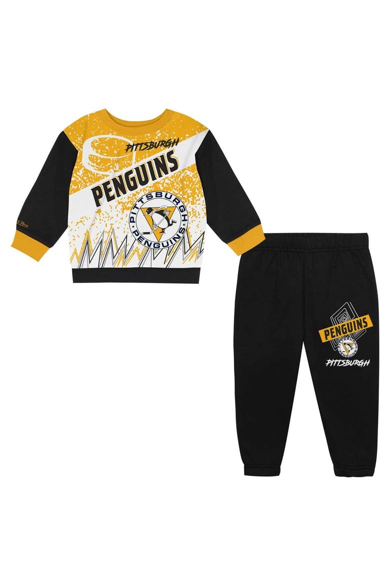 Toddler Mitchell & Ness Pittsburgh Penguins Two-Piece Oversized Block Buster Fleece Sweatshirt & Pants SetSet, Main, color, Black