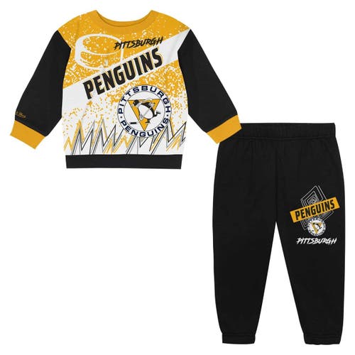 Mitchell & Ness Kids' Toddler  Pittsburgh Penguins Two-piece Oversized Block Buster Fleece Sweatshirt & Pan In Black