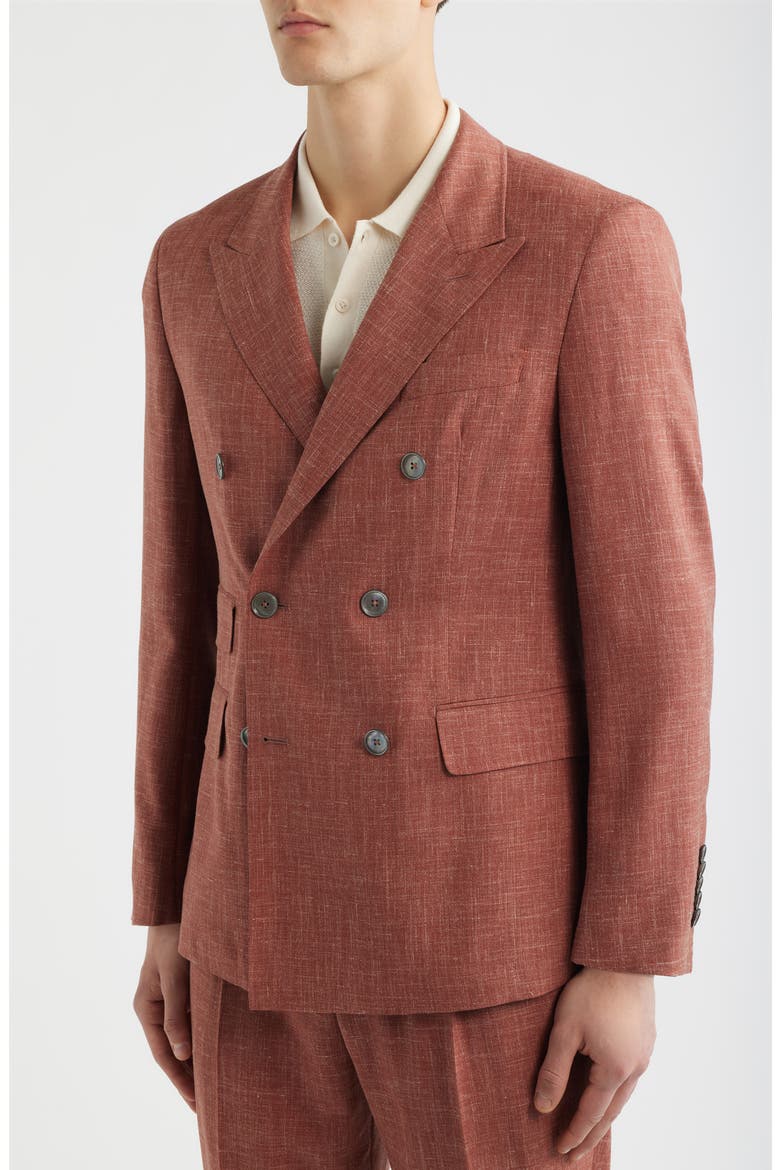 Heston Slim Fit Brown Slub Wool Blend Peak Lapel Double Breasted Suit, Alternate, color, MEDIUM BROWN