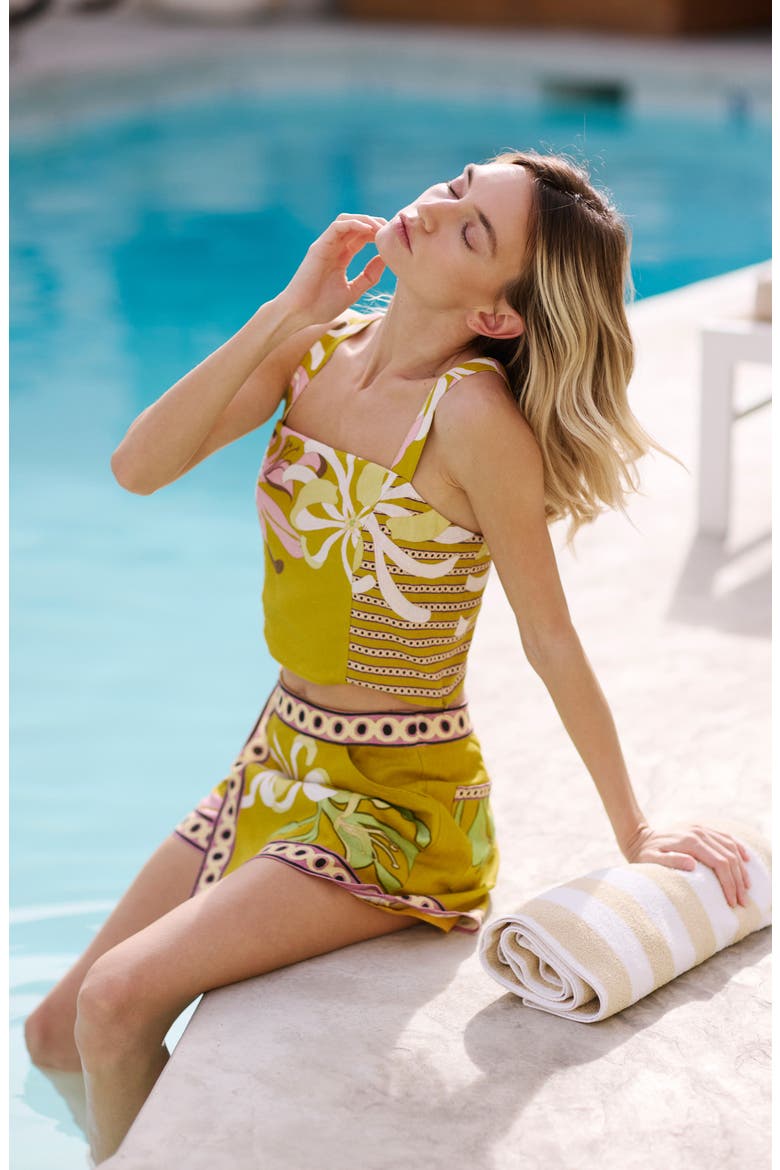 Loren Crop Linen Blend Top, Alternate, color, YELLOW MULTI