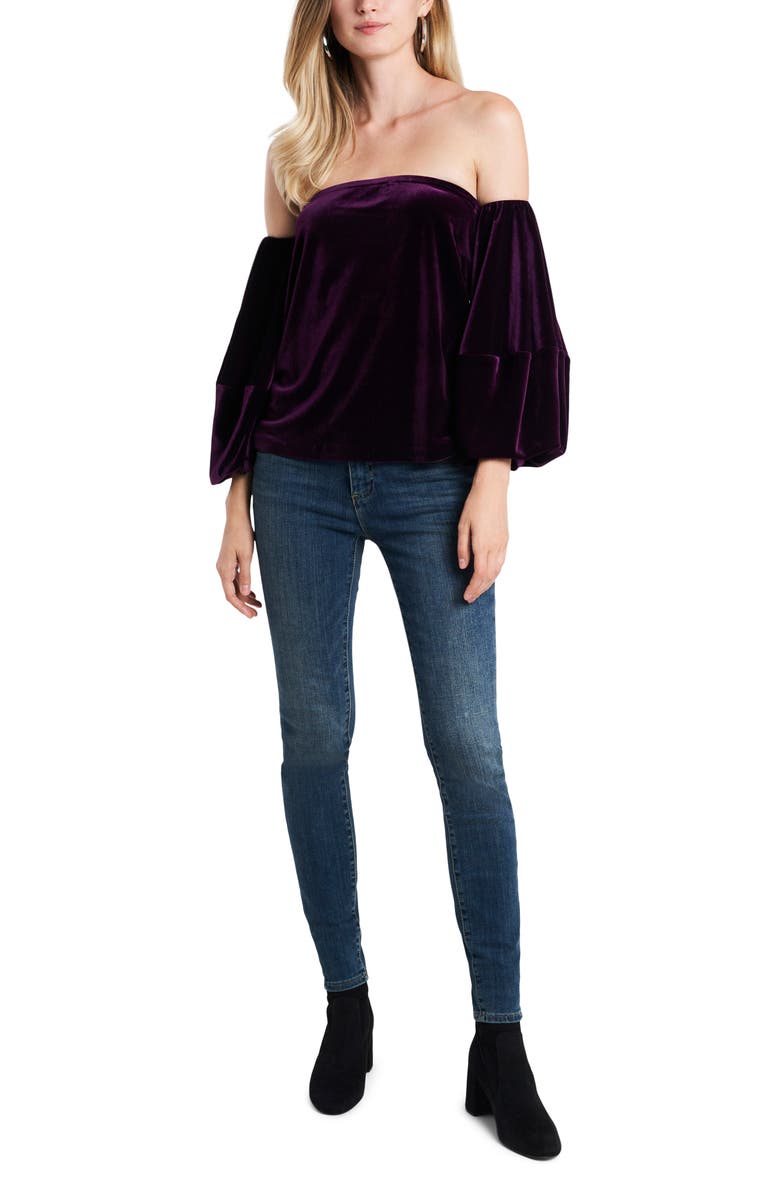 1.STATE Off the Shoulder Velvet Top, Alternate, color, Deep Plum
