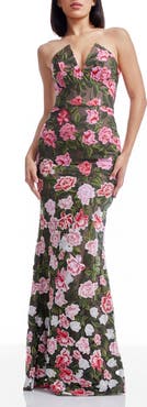 Dress the Population Fernanda Embroidered Floral Strapless Gown