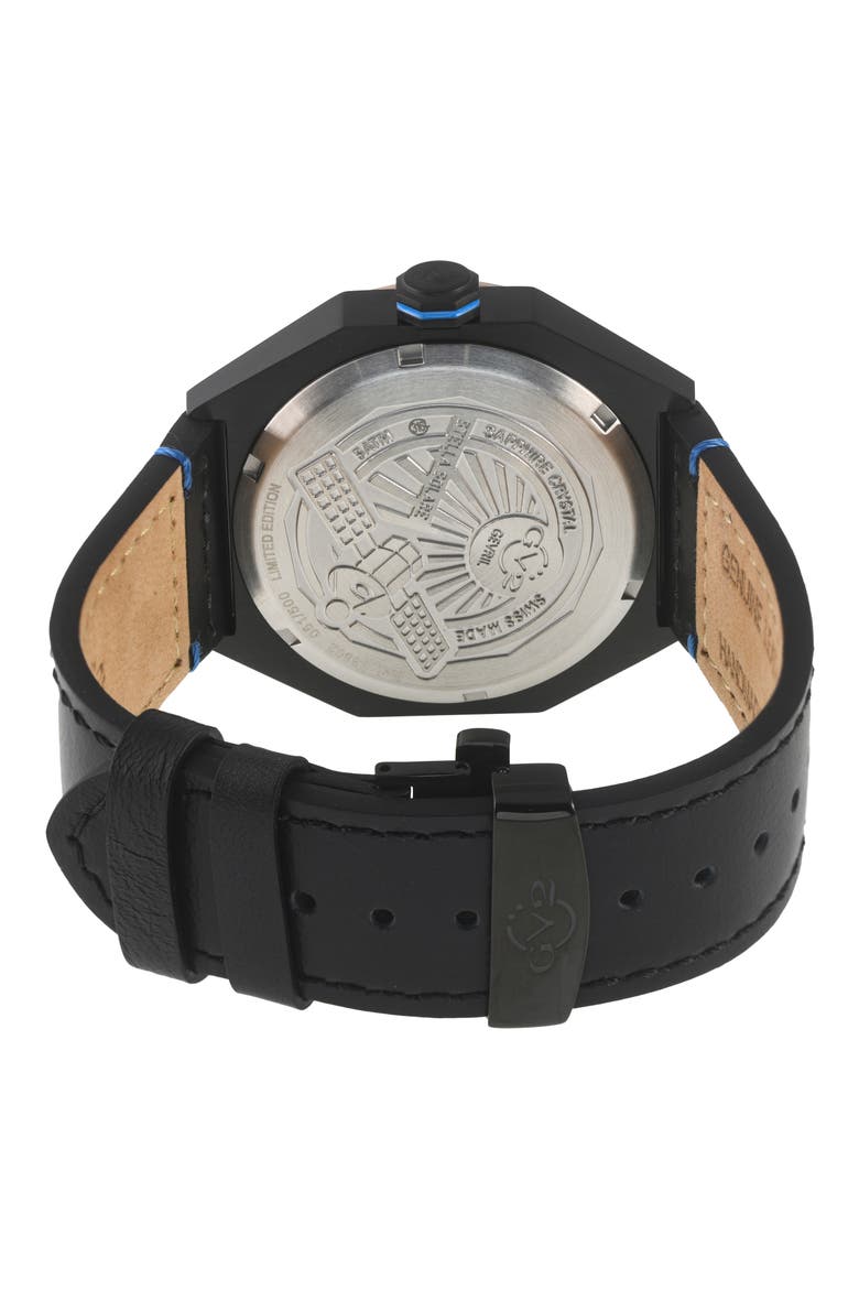 Stella Solare Power Leather Strap Watch, 44mm, Alternate, color, BLACK/BLUE